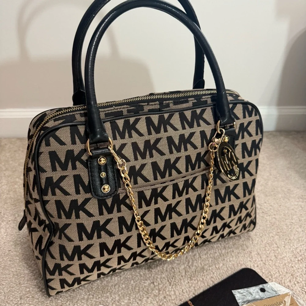 Michael Kors Veronica Monogram Canvas & Leather Dome Satchel
